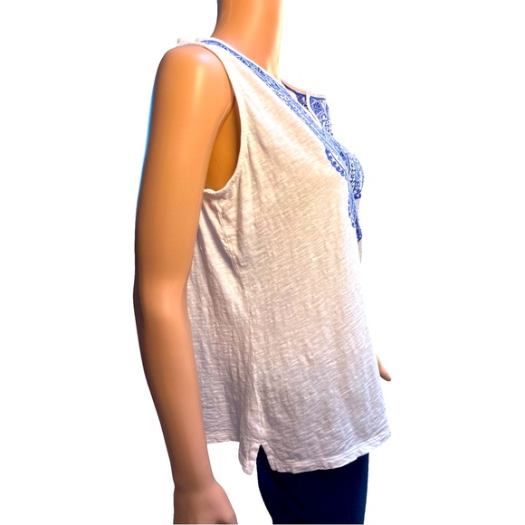 Talbots White and Blue Boho Cotton Tank Large - Picture 3 of 6